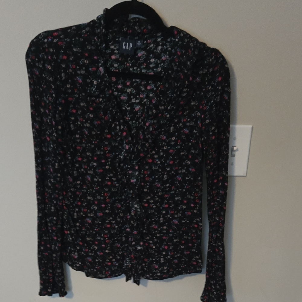 GAP Women's Black and Red Floral Blouse